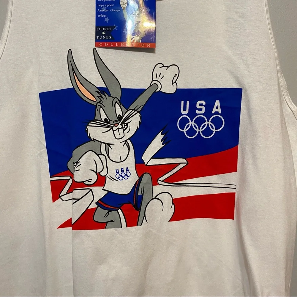 Vintage 90s Warner Bros Olympics USA Bug Bunny Tank Top NWT XL - Picture 2 of 6